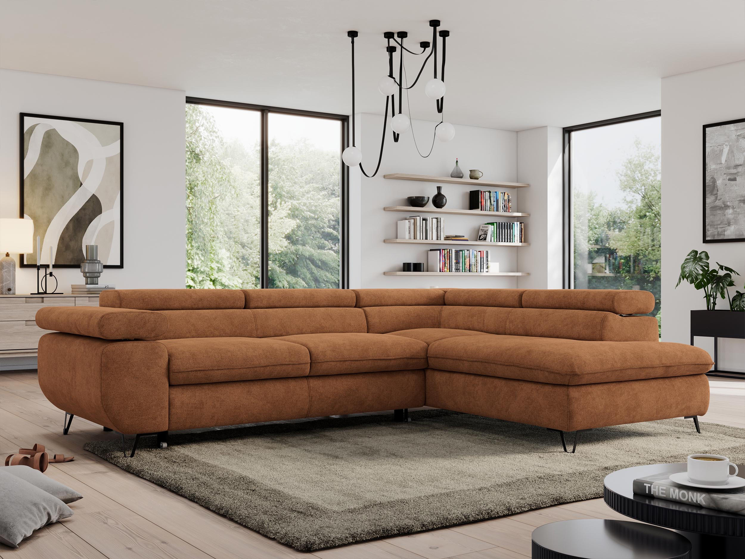 ECKSOFA PEDRO L Orange Struktur - Rechts Seite - Schwarz/Orange, Textil/Metall (273/208cm) - MKS