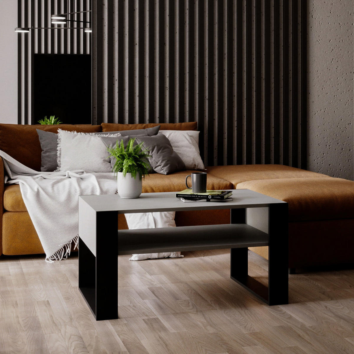 COUCHTISCH KARO 92 - Schwarz/Grau, Holz (53.6/92/45cm) - Mat-Haus