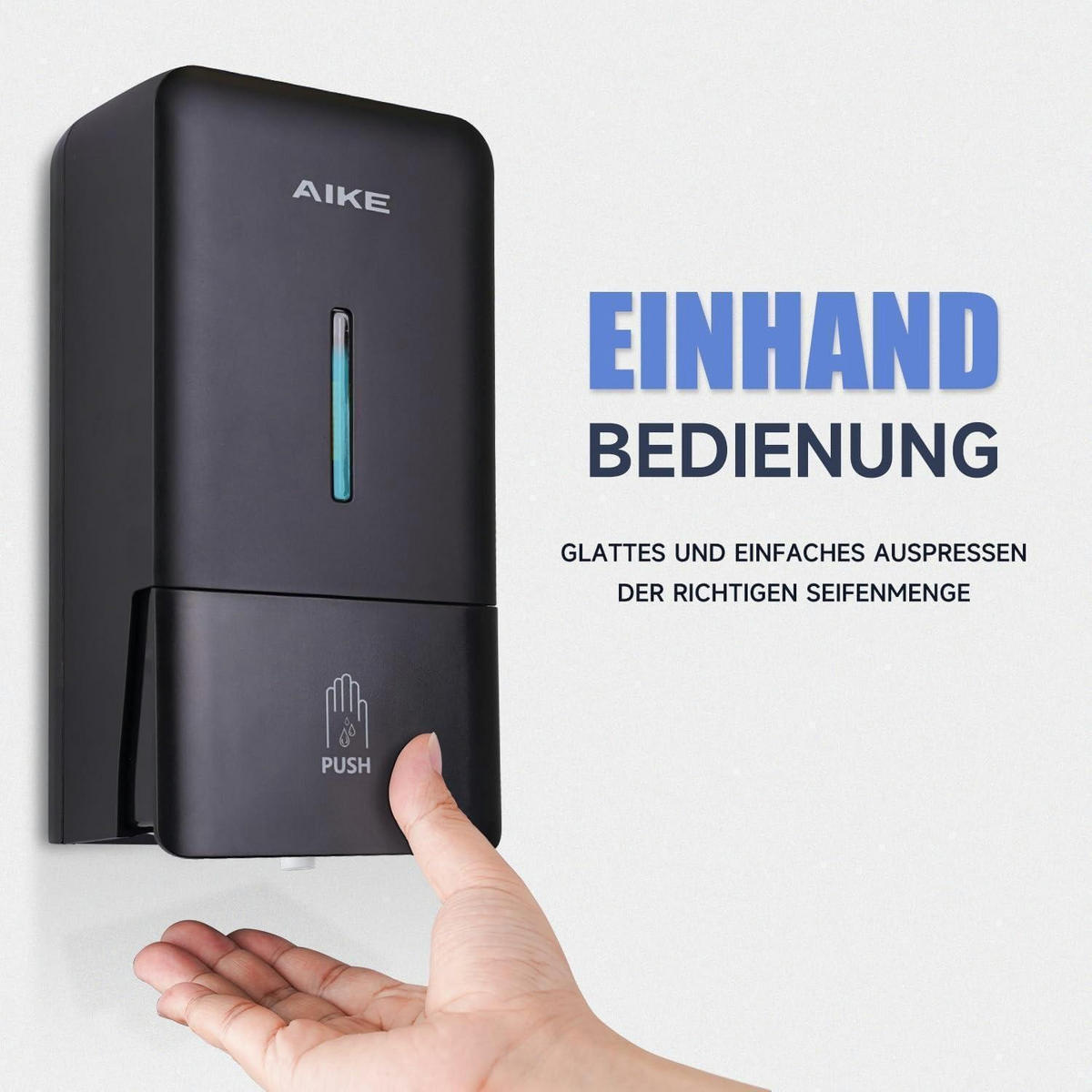 SEIFENSPENDER Wandmontage Ohne Bohren 800ML Schwarz Matt - Schwarz, Kunststoff (10.6/25.9/12.7cm)