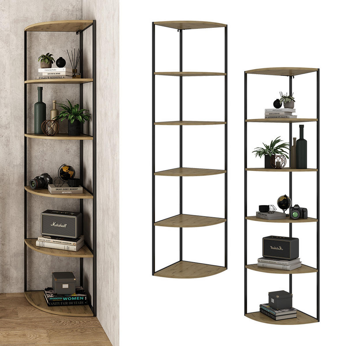 WANDREGAL Fyrk Eiche 40 x 180 cm 5 Ebenen - Eichefarben/Schwarz, Holzwerkstoff (40/180/40cm) - Vicco