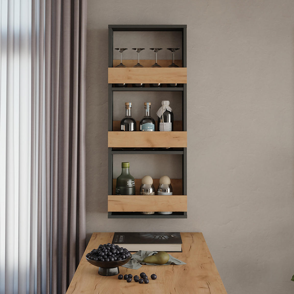 NÁSTĚNNÁ POLICE Repose Zlatý dub power/antracit - medově dubová/antracitová, kompozitní dřevo (40/98/15.1cm) - Vicco