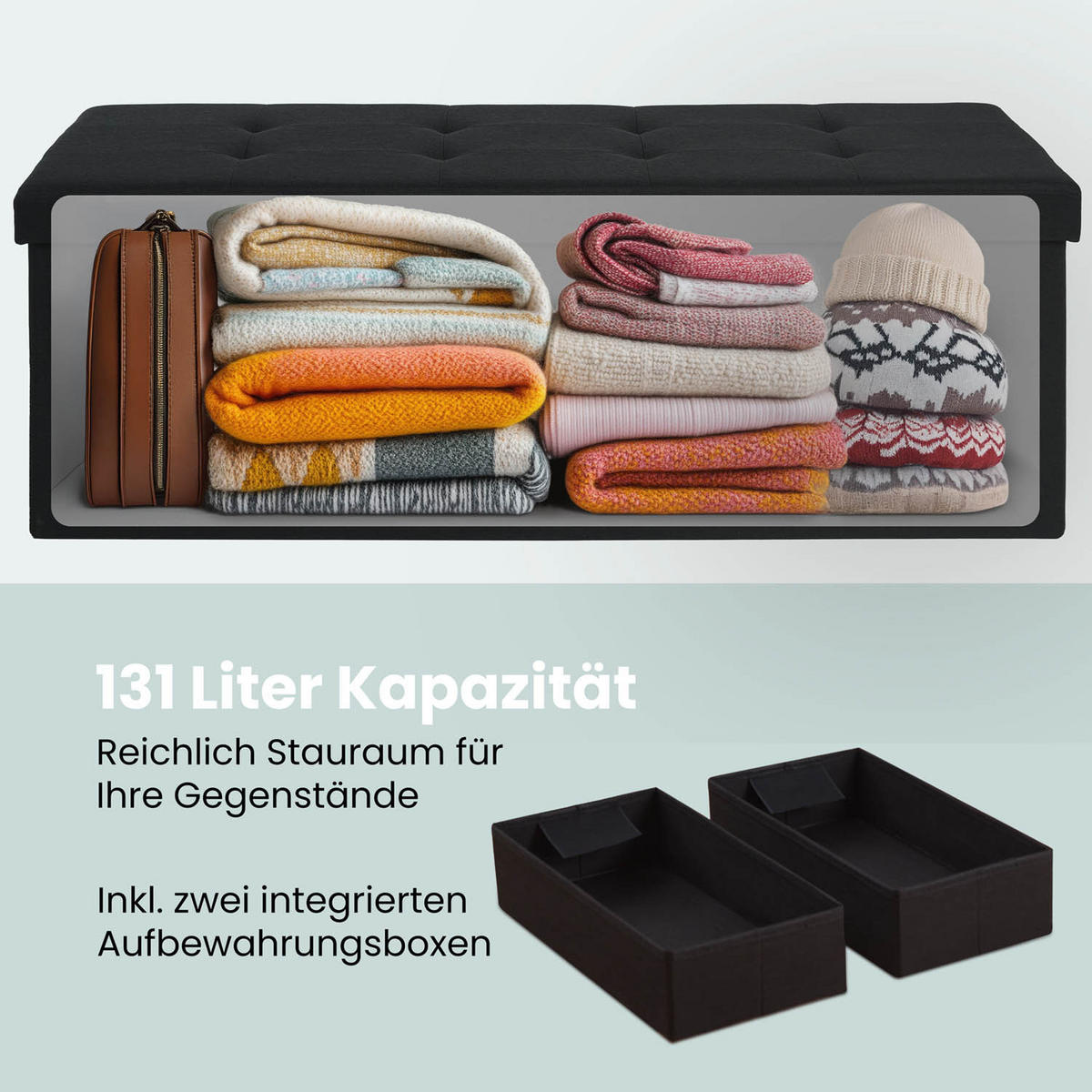 SITZBANK 110/38/38 cm + 2 extra Boxen, Schwarz - Schwarz, Kunststoff (38/38/110cm) - Blumtal