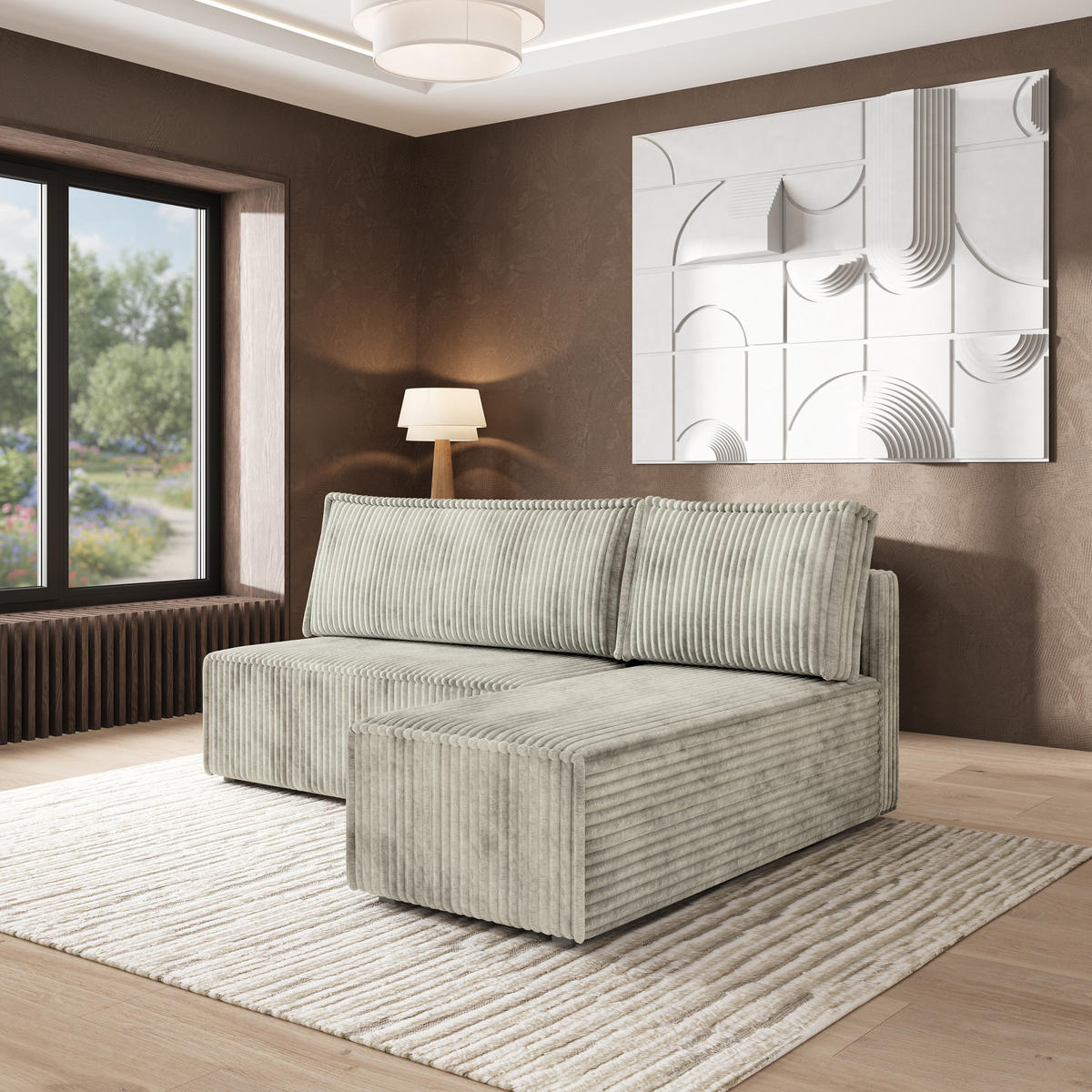 ROHOVÁ SEDAČKA BRISO světle šedá - šedá/světle šedá, dřevo/textil (200/140cm) - MASSENO