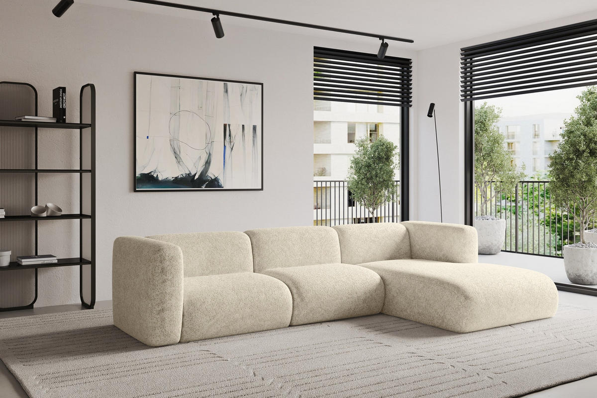 ECKSOFA Ottomane Rechts MIRA-L2 318x179x89 Creme Velours - Creme/Schwarz, Holzwerkstoff/Kunststoff (318/179cm) - ALTDECOR