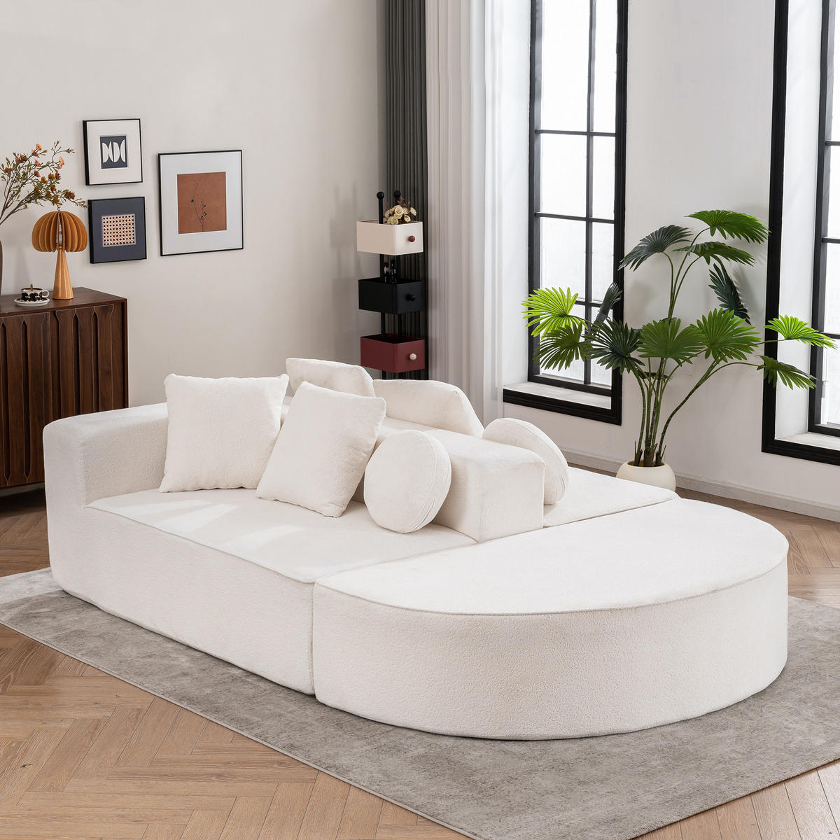 WOHNLANDSCHAFT Chenille Weiß ohne Montage und mit Kissen - Weiß, Textil (263/66/171cm) - WISHDOR
