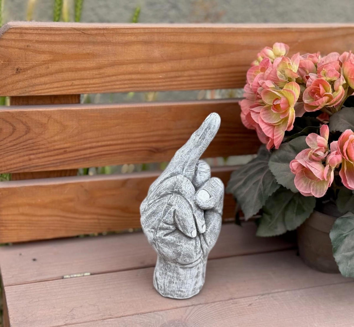 STEINFIGUR Stinkefinger Mittelfinger frostfest massiver Steinguss - Grau, Stein (9/18/7cm) - stoneandstyle