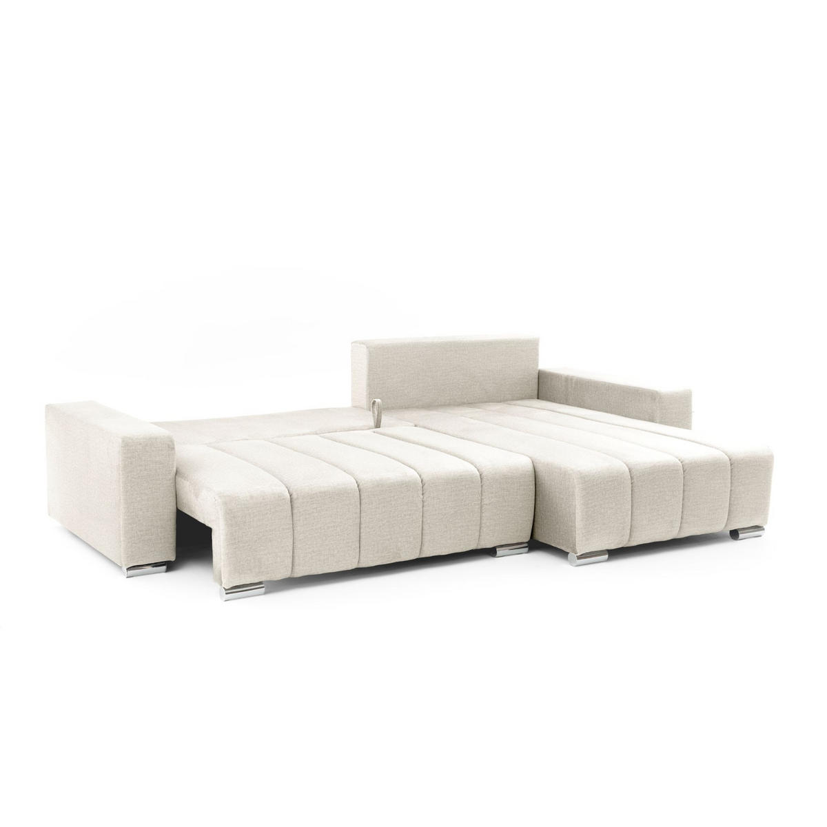 ECKSOFA Piano L Rechts mit Schlaffunktion 137x234 Velours Creme - Silberfarben/Creme, Holz/Textil (178/278cm) - Muffo