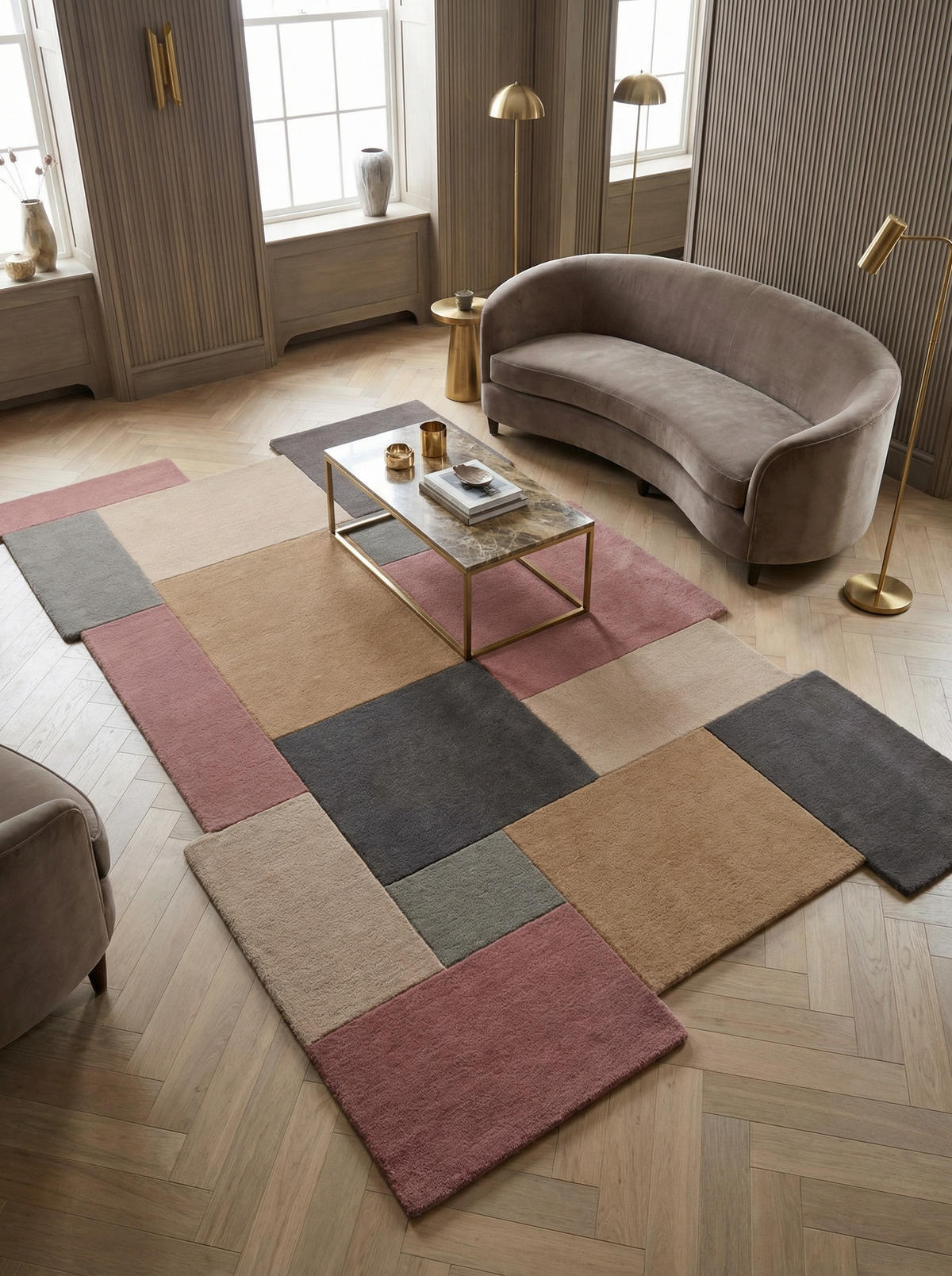 WOLLTEPPICH Geometrisch-Design, handgetuftet THAMES EVA, Grau-Rosa 120x180 cm - Grau, Textil (120/180cm) - KADIMA DESIGN