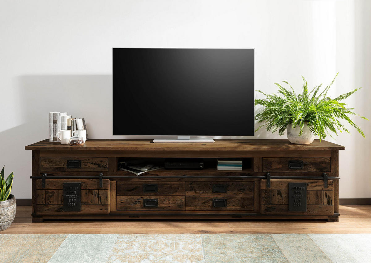 TV-BOARD Mango 240x50x60 braun lackiert RAILWAY #456 - Braun, Holz (240/60/50cm) - Massivmoebel24