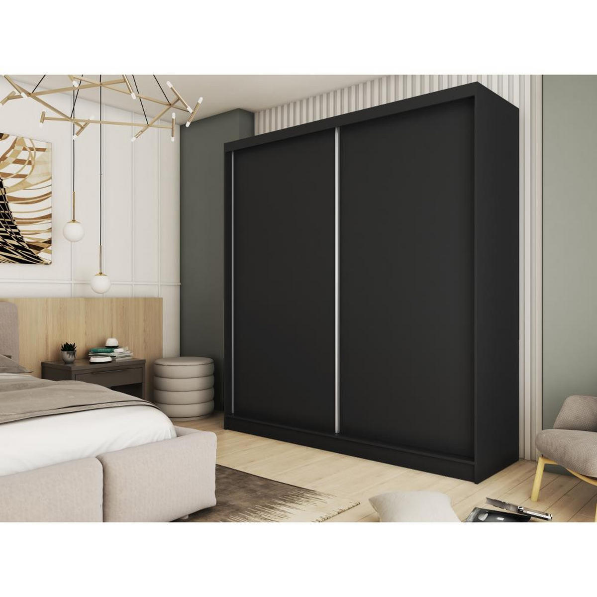 SCHWEBETÜRENSCHRANK Mario II 200/216/61 schwarz mit Schubladen - Schwarz, Holzwerkstoff (200/216/61cm) - Beautysofa