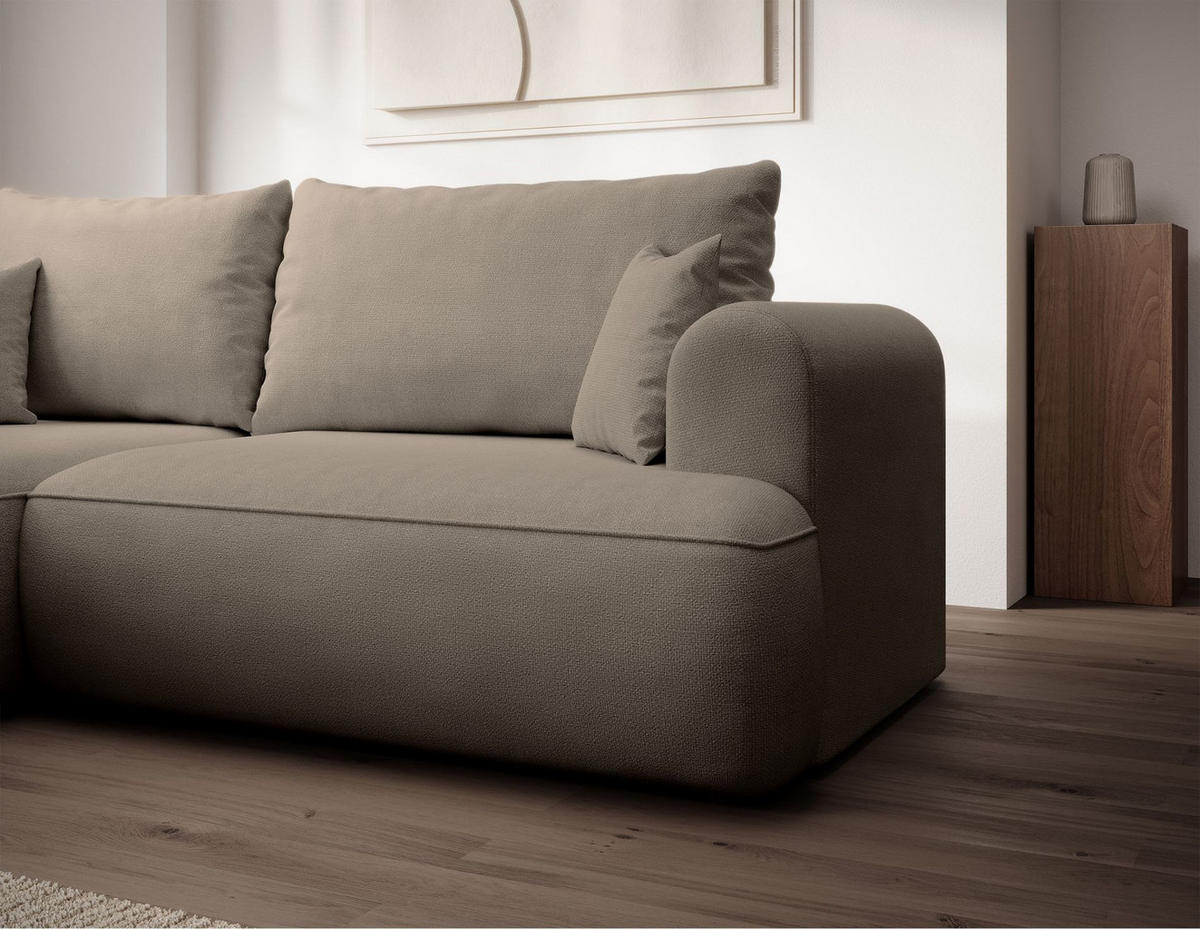 ECKSCHLAFSOFA Ovo Mini Greige Easy-Clean-Chenille-Bezug - Taupe/Schwarz, Kunststoff/Textil (238/156cm) - Selsey