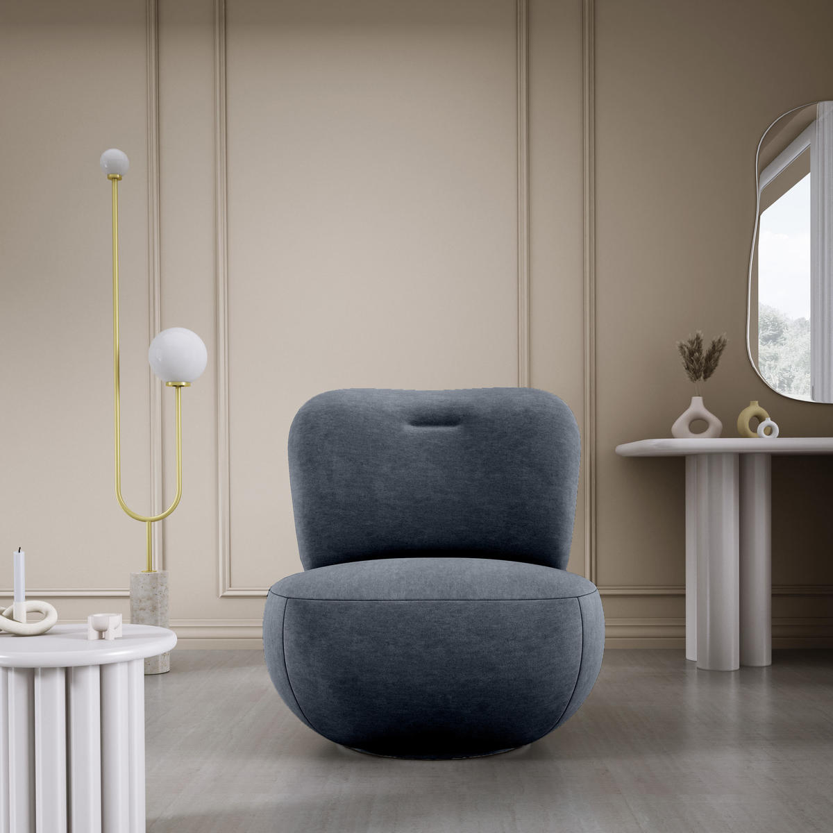 DREHSESSEL LUIS, Freistehend, Sitz drehbar 360°, 39x82x56 cm, GRAU - Grau, Holz/Textil (82/72/66cm) - DomoHome
