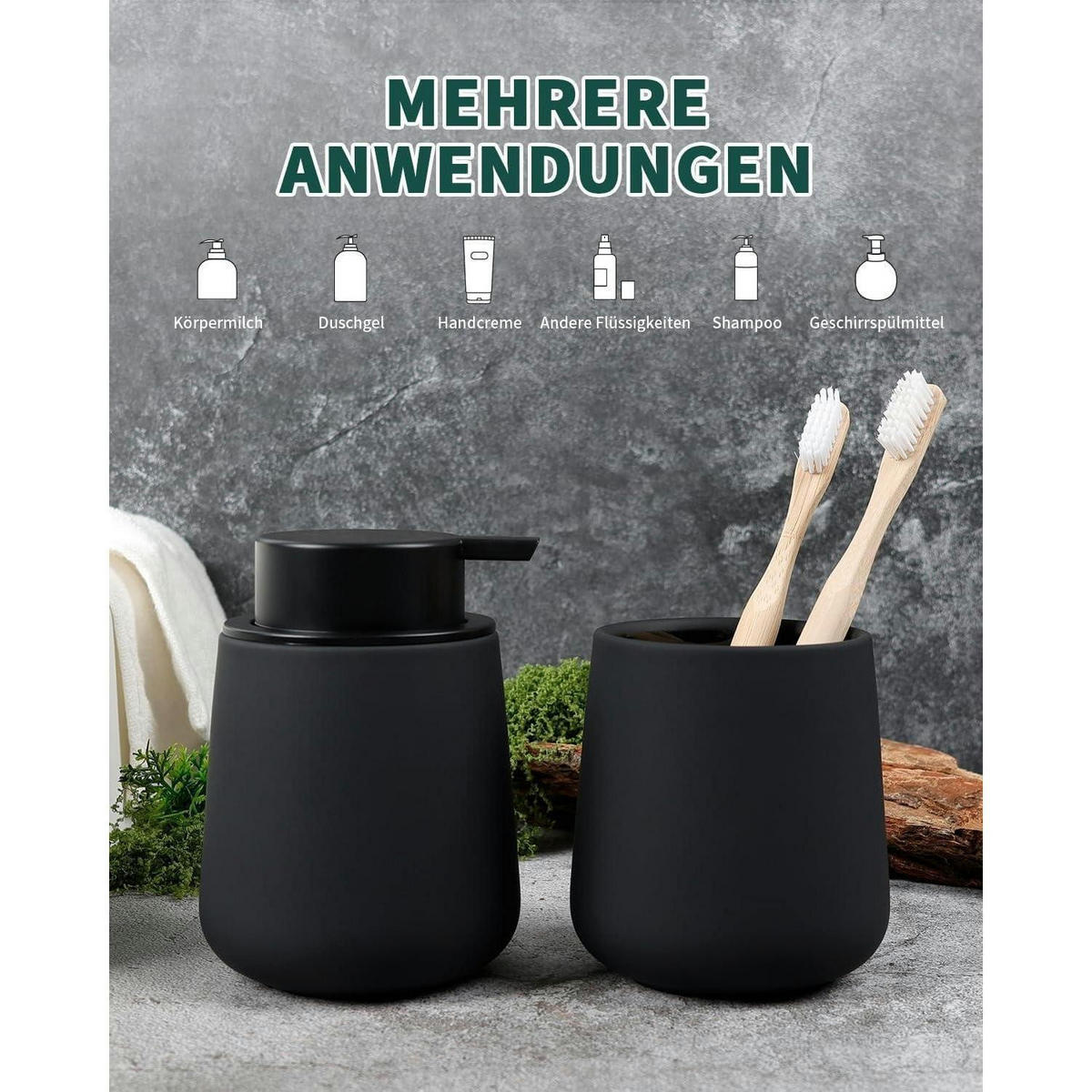 SEIFENSPENDER Keramik Schwarz 350 ml - Schwarz, Keramik (9/12/9cm)