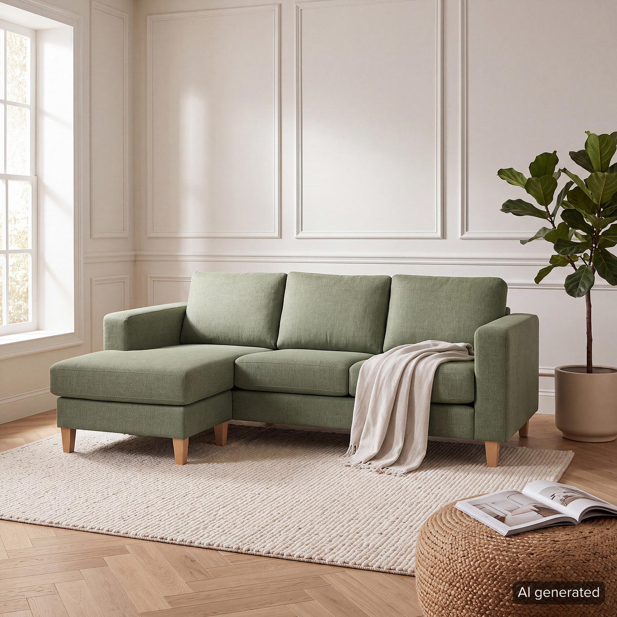 ECKSOFA 2-SITZER mit Longchair - Buchefarben/Pinienfarben, Holz/Buchenholz (214/140cm) - home24