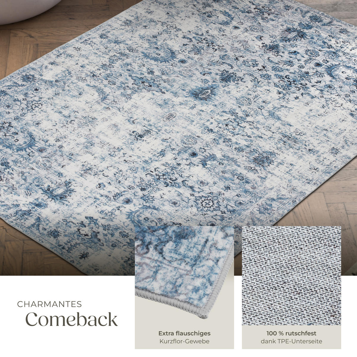TEPPICH Vintage Design Amara,rutschfeste Unterseite,blau - Blau, Kunststoff (120/170cm) - tectake