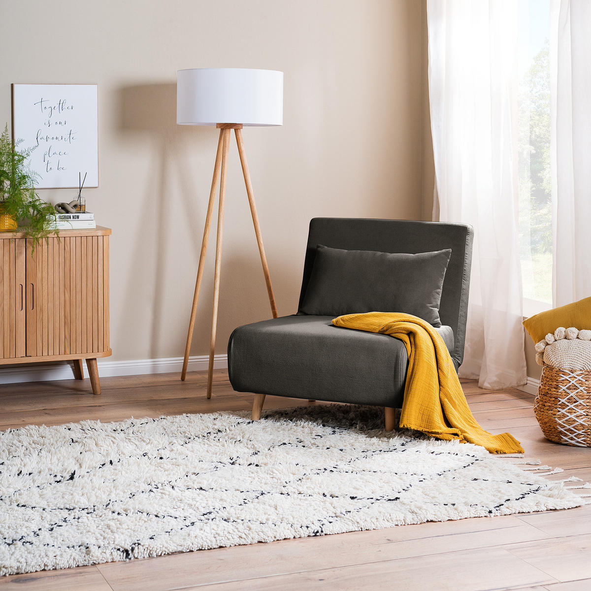 SCHLAFSESSEL - Textil / Teilmassivholz - Buchefarben/Grau, Holz/Buchenholz (77/81/90cm) - home24