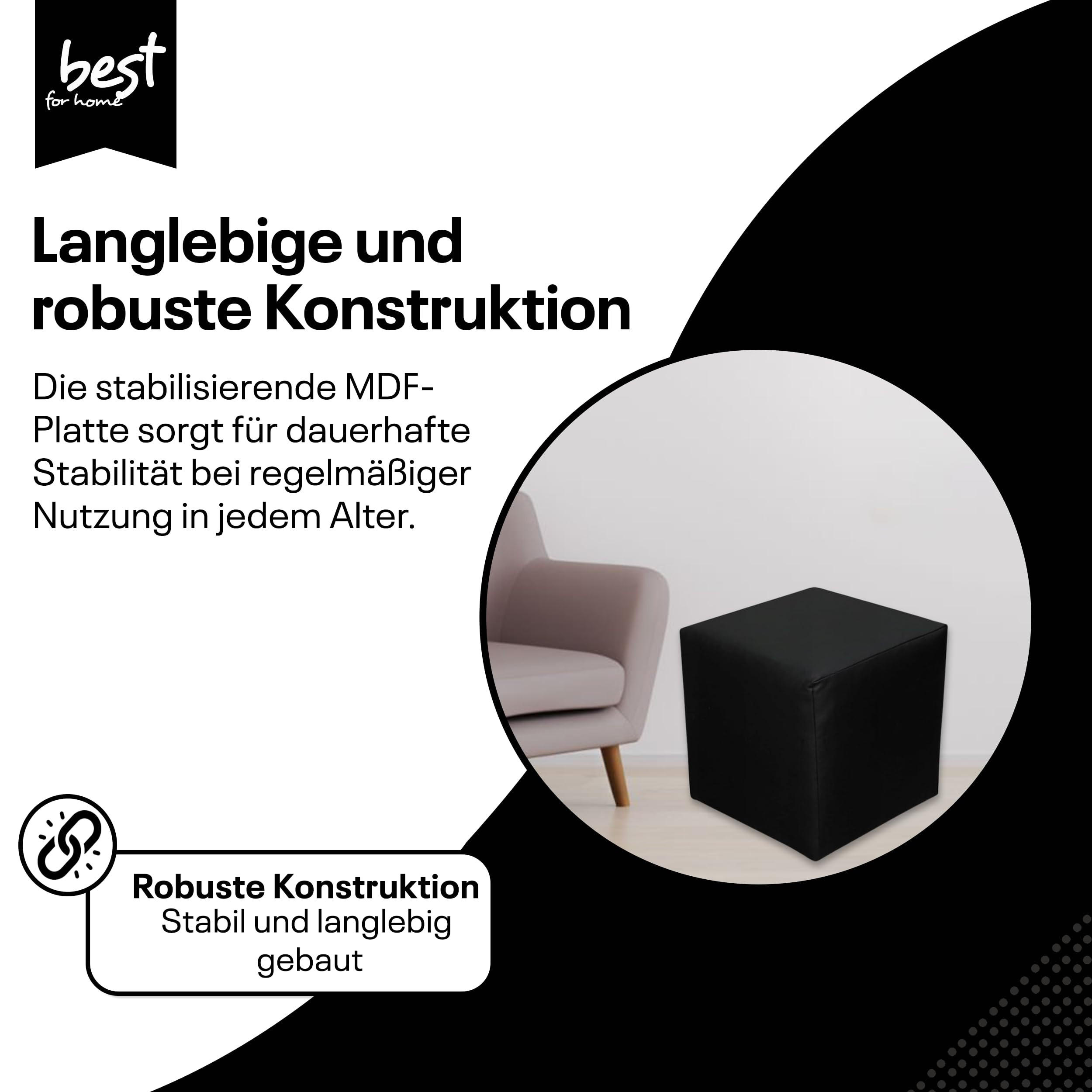 SITZWÜRFEL 40 x 40 x 40 cm Schwarz aus Kunstleder mit Holzwerkstoffrahmen - Schwarz, Leder (40/40/40cm) - Best For Home