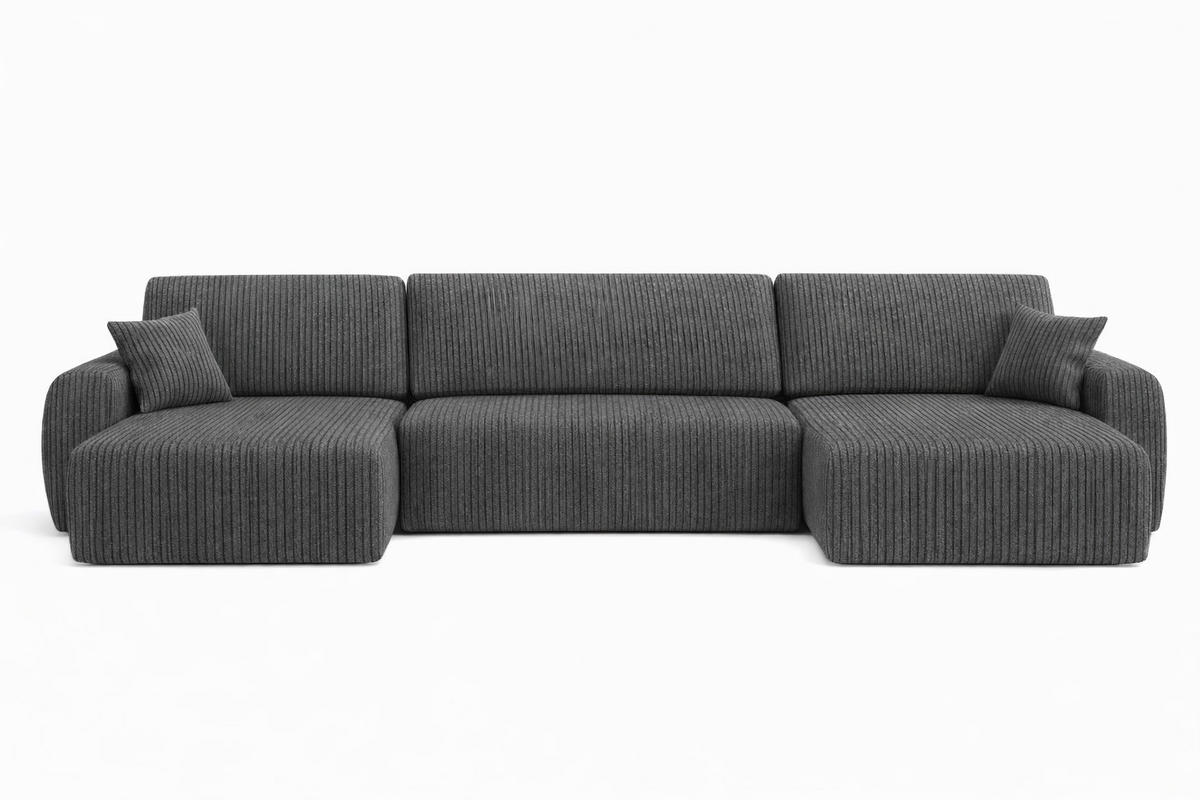 ECKSOFA Mit Schlaffunktion Und Bettkasten U-Form Ariel U, Cordstoff Poso, Grau - Grau, Holz (342/142cm) - Kaiser Möbel