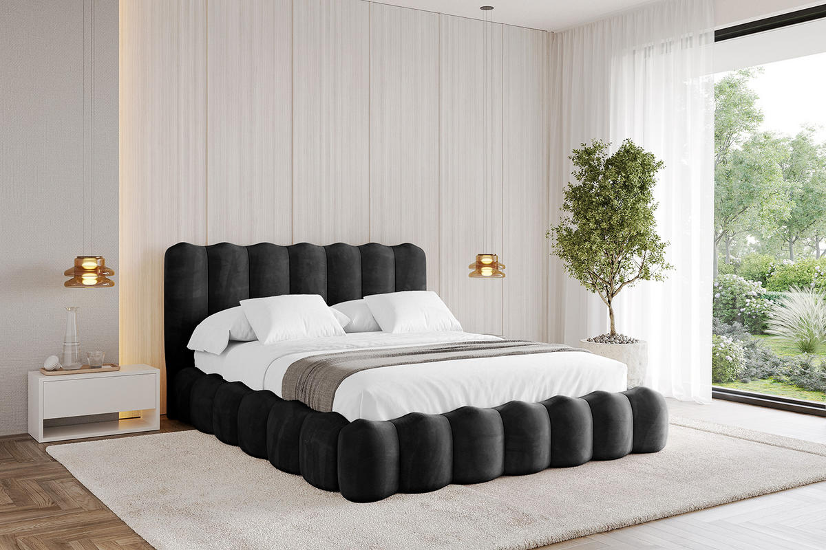 POLSTERBETT mit Bettkasten und Lattenrost, Bett mit Matratze H3/H4 - SORA 160x200 Schwarz - Schwarz, Holzwerkstoff/Textil (160/200cm) - ALTDECOR