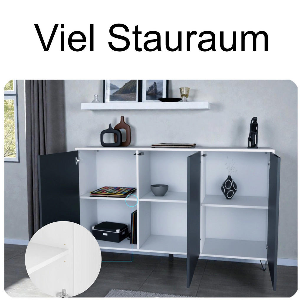 Thumbnail - InnoFurn Sideboard, Schwarz, Holzwerkstoff, 152.5x83x37 cm, Wohnzimmer, Kommoden & Sideboards, Sideboards