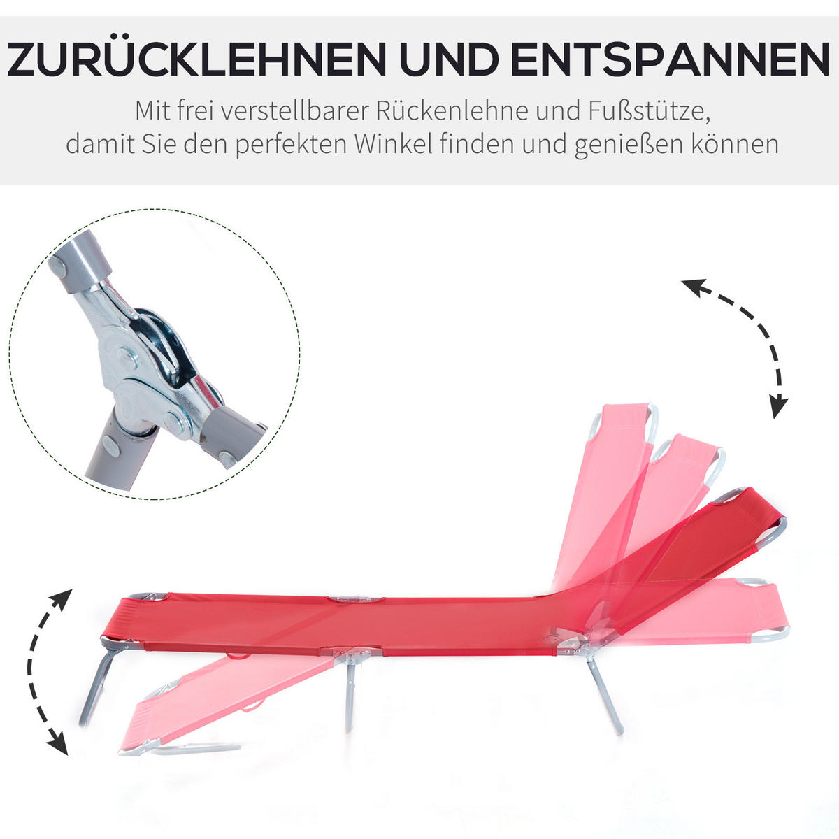 SONNENLIEGE klappbar - Rot, Metall (55/24/187cm) - Outsunny