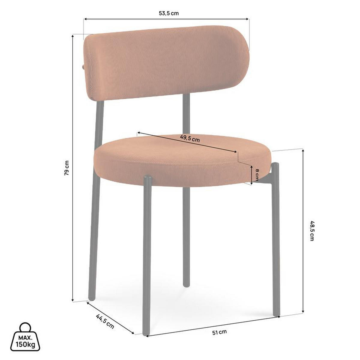 STÜLE 2er-Set Iris moderne aus Terrakotta Cord - Terracotta/Schwarz, Textil/Metall (53.5/79/51cm) - Sicaan