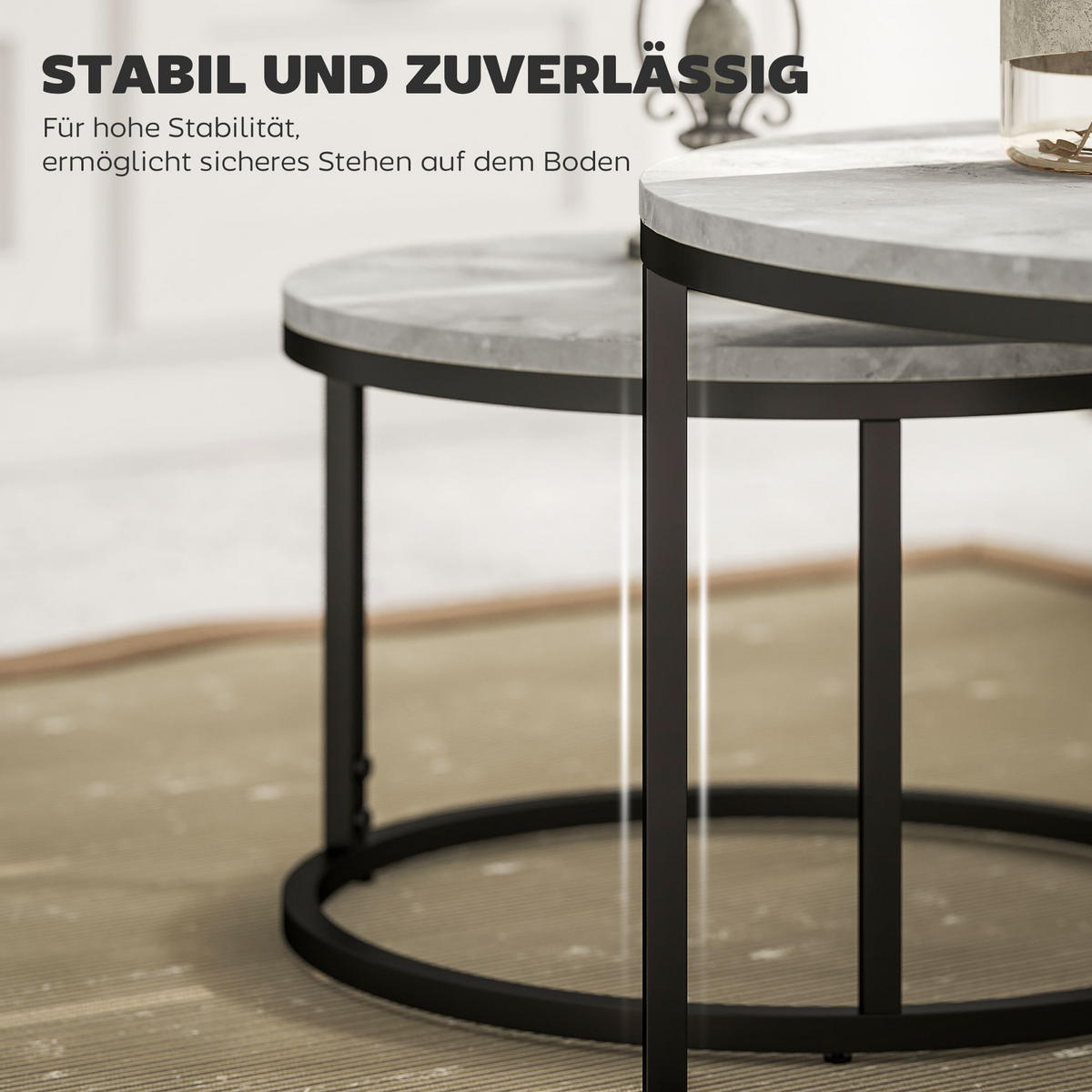 COUCHTISCH 2er-Set, Beistelltisch mit Metallgestell, stapelbar Sofatisch Grau - Hellgrau, Kunststoff (78.5/78.5/46.5cm) - HOMCOM