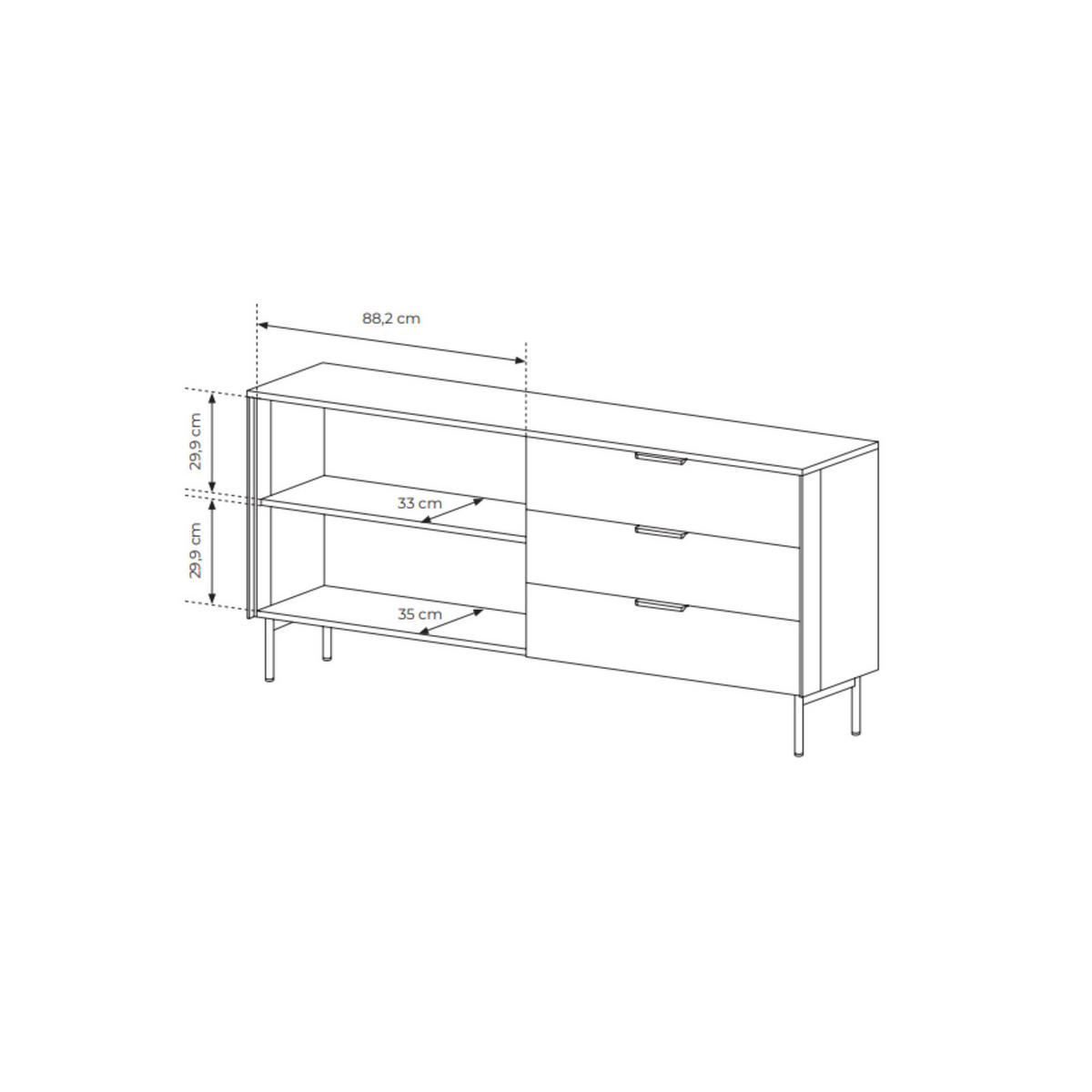 SIDEBOARD LUMI 181 cm Eiche Dunin - mit 2 Glastüren (links) und 3 Schubladen (rechts) - Eichefarben/Schwarz, Holz/Holzwerkstoff (181/83/39cm) - Ravio