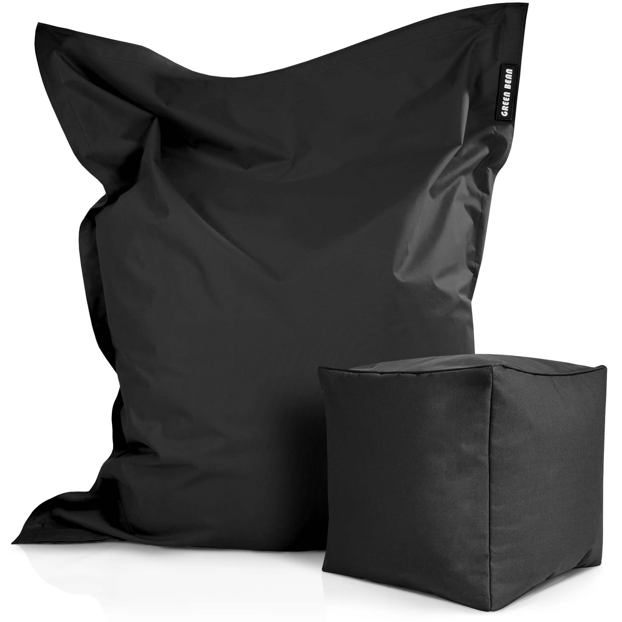XXL-SITZSACK + Pouf 2er Set - 140x180cm - Schwarz, Textil (140/25/180cm) - Green Bean