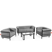 GARTENLOUNGE-SET TRIGLO 4-tlg., 1x Tisch, 2x Sessel, 1x Sofa 2-Sitzer, Modern, Dunkelgrau - Dunkelgrau/Schwarz, Glas/Textil - KONSIMO®