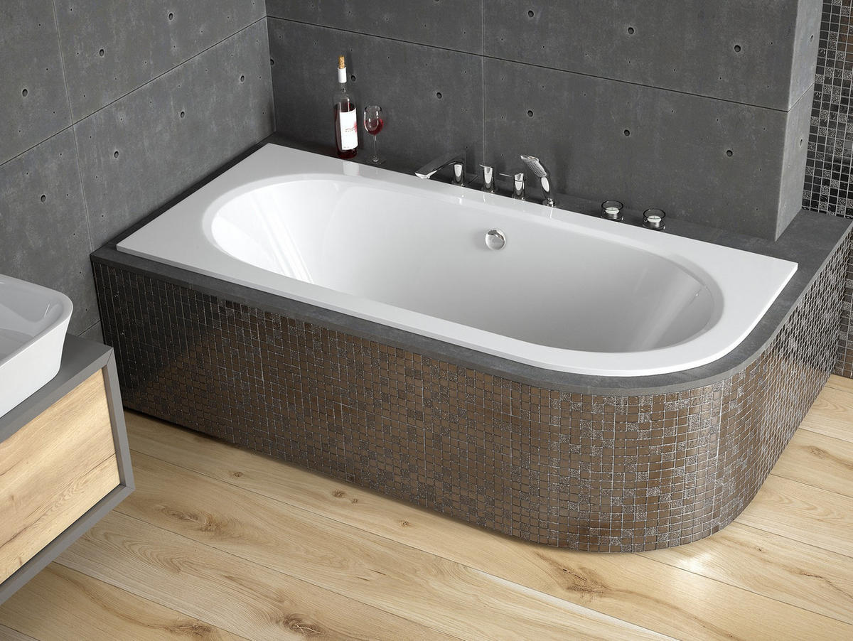 BADEWANNE Eckwanne AVITA SLIM 150/75 Links Ablauf & Füße - Weiß, Kunststoff (75/55.5/150cm) - bad land