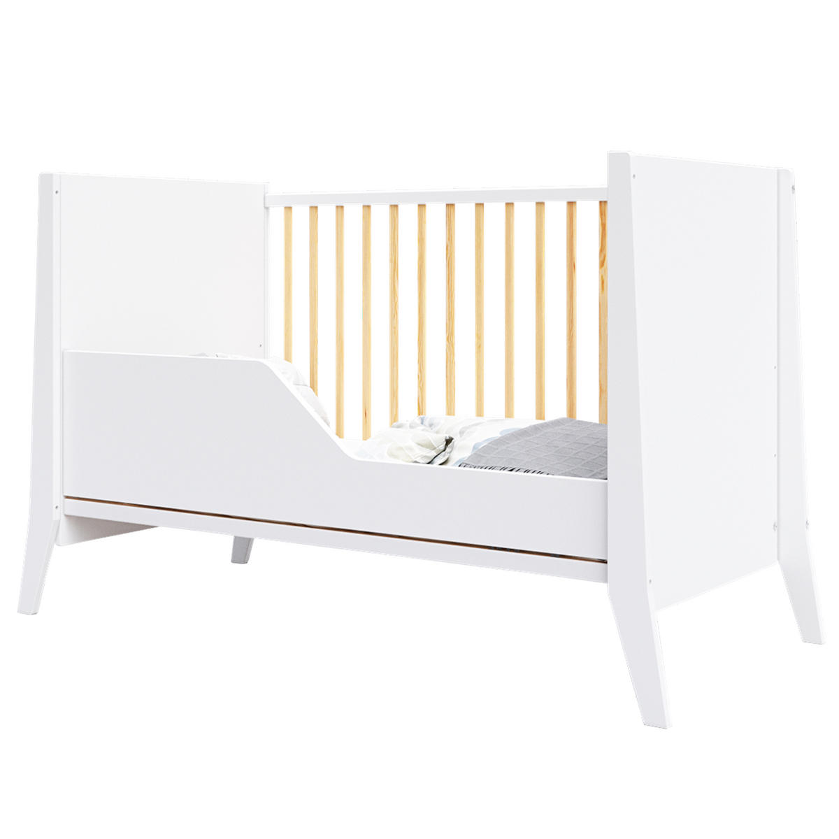 BABYBETT Zoe, Mitwachsendes, Weiß und Kiefer - Kieferfarben, Holz (60/120cm) - Premiers Moments
