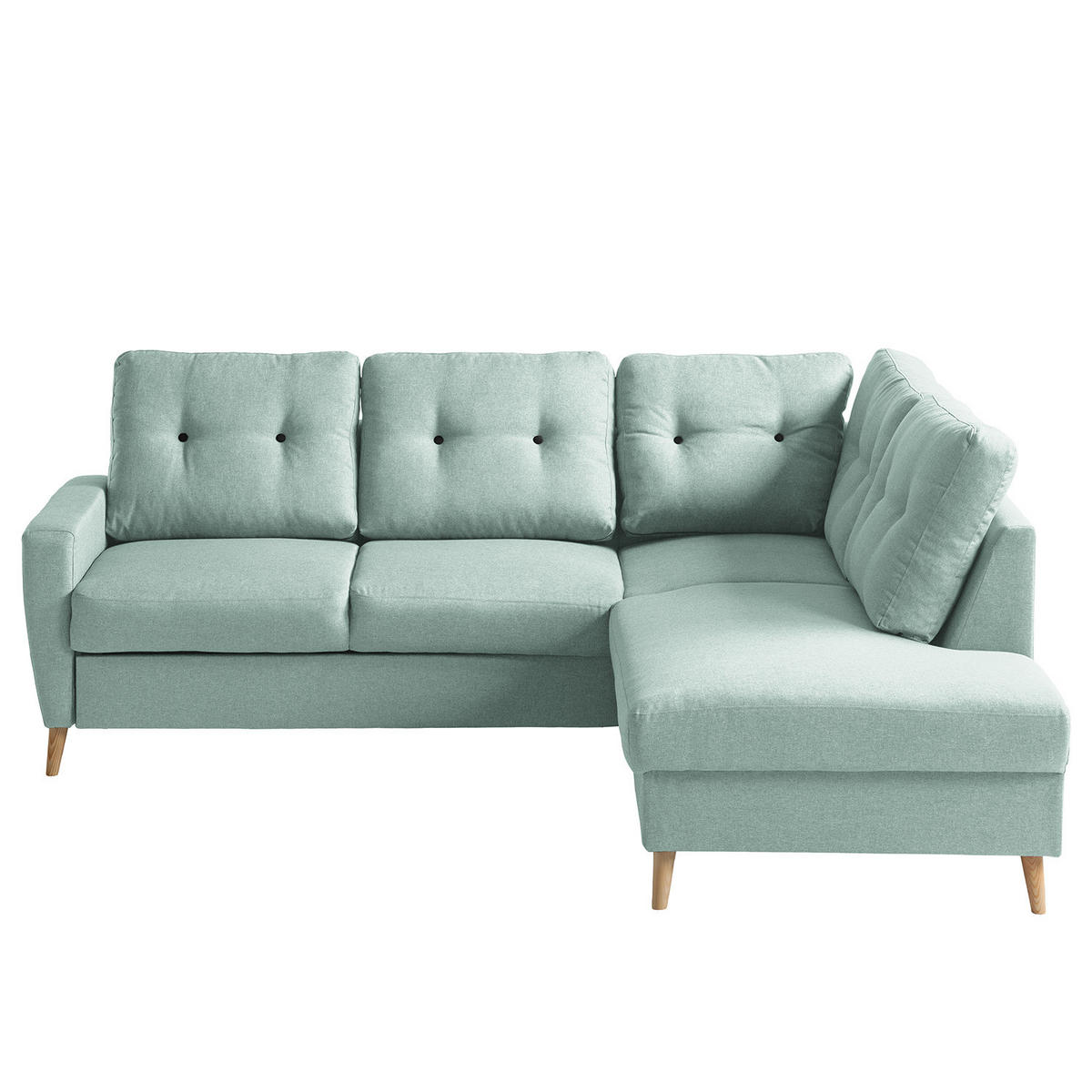 ECKSOFA mit Ottomane - Webstoff - Hellbraun/Mintgrün, Holz/Textil (230/200cm) - home24