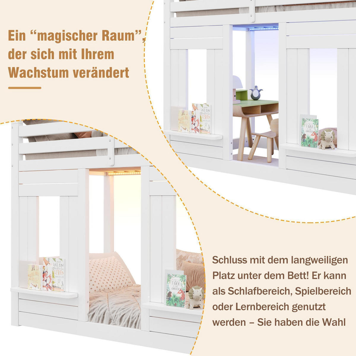 HAUSBETT 140/200 cm in weiß mit Stauraumtreppe - Weiß, Holz (90/200cm) - KOMHTOM