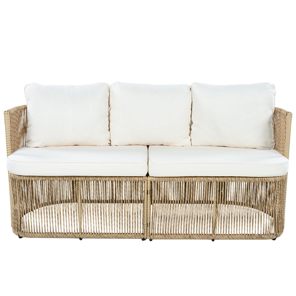 GARTENMÖBEL-SET 172,5/69/75 cm Beige/Schwarz/Weiß aus Metall, Glas und Polyester mit Kissen - Beige, Metall - OKWISH