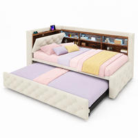 POLSTERBETT 90/190 mit Stauraum, LED und USB/Type-C in Beige - Beige, Holzwerkstoff/Textil (90/190cm) - EVRYAE