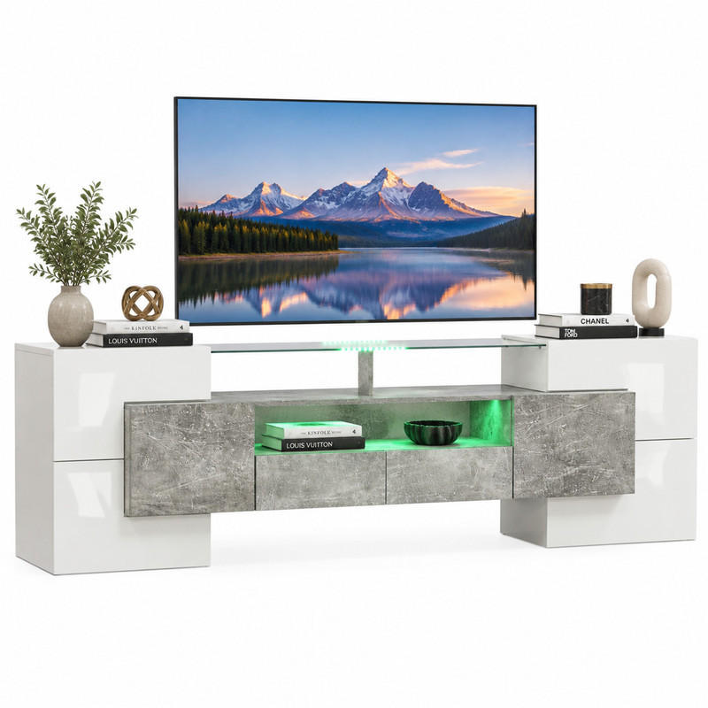TV-SCHRANK mit LED-Beleuchtung 200 cm MDF Grau - Grau, Holzwerkstoff (30/60/200cm) - Beauniv