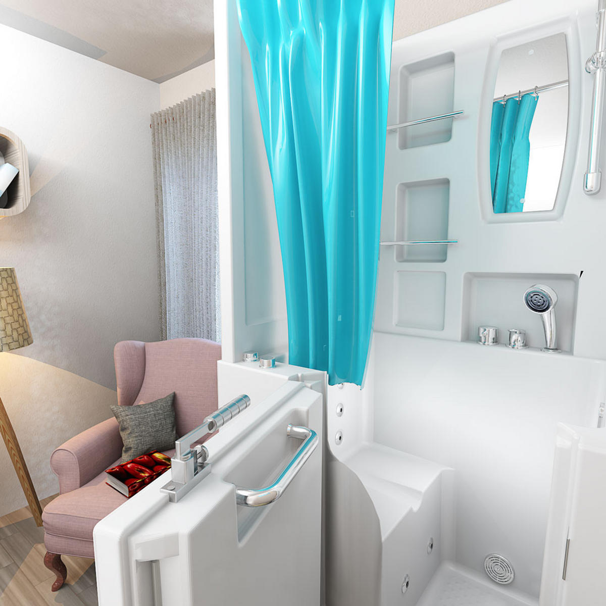 DUSCHE Whirlpool mit Tür S02D-WP-C-L - Weiß, Glas/Kunststoff (100/78/205cm) - AcquaVapore by Sandra Jentho