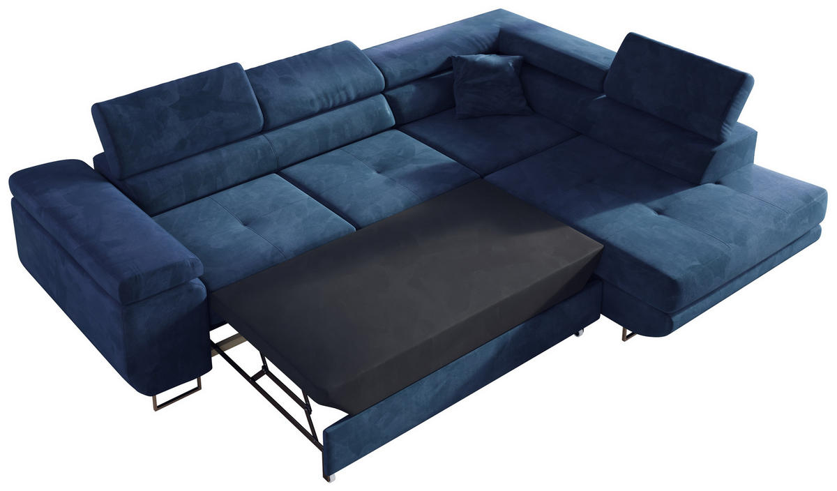 ECKSOFA GUSTAW L Dunkelblau Velvet Links Seite - Silberfarben/Dunkelblau, Textil/Metall (205/275cm) - MKS