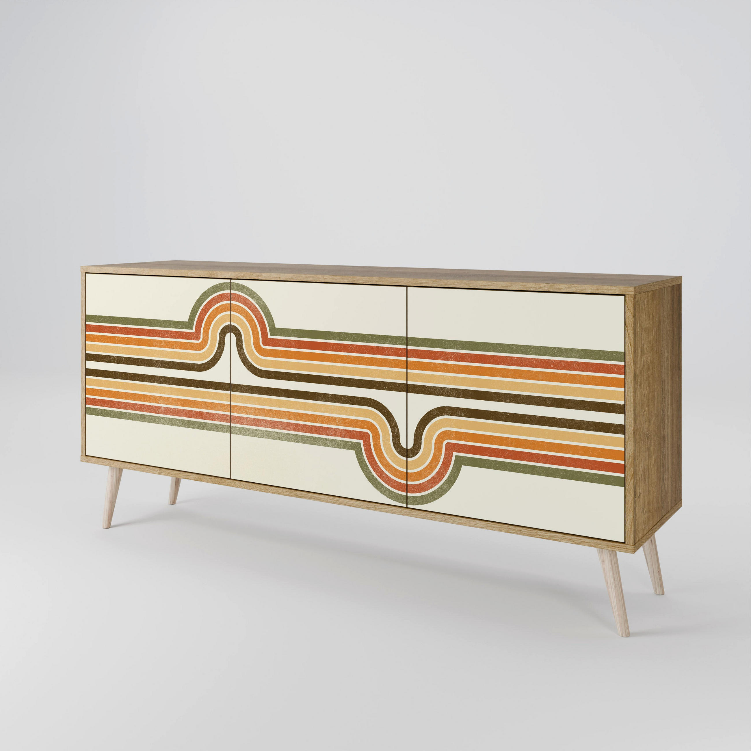 SIDEBOARD EXCEPTIONAL STREAM, Eicheneffekt, 164,5x42x77,5 cm, 3 Türen - Eichefarben/Buchefarben, Holzwerkstoff/Buchenholz (164.5/77.5/42cm) - SpaceRebels