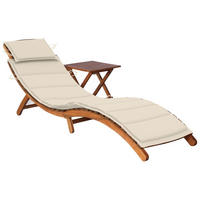 SONNENLIEGE mit Tisch und Auflage Massivholz Akazie - Creme, Holz (55/64/184cm) - furnicato