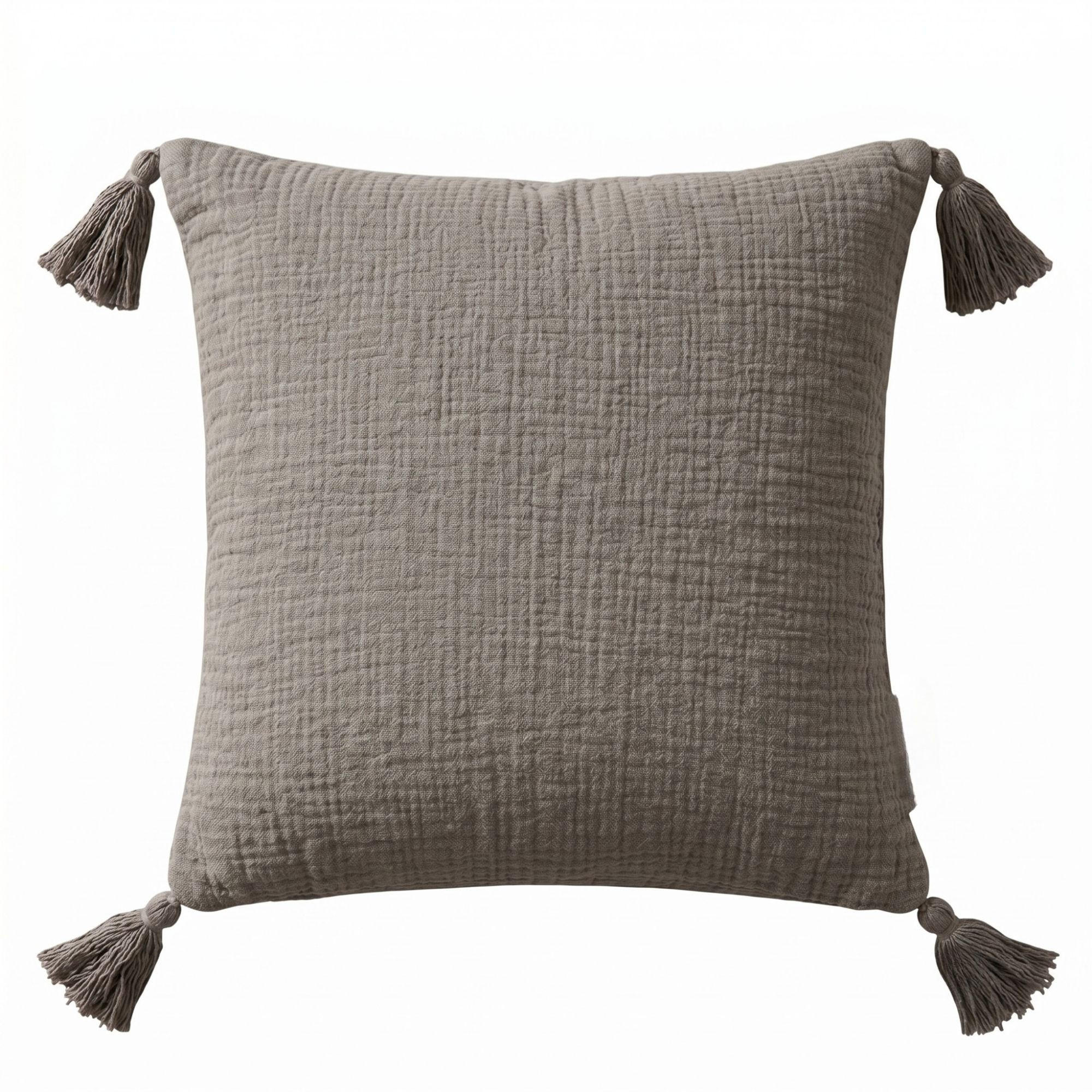 DEKOKISSEN Musselin grau mit Quasten, 45/45 cm - Grau, Textil (45/45cm) - Homescapes
