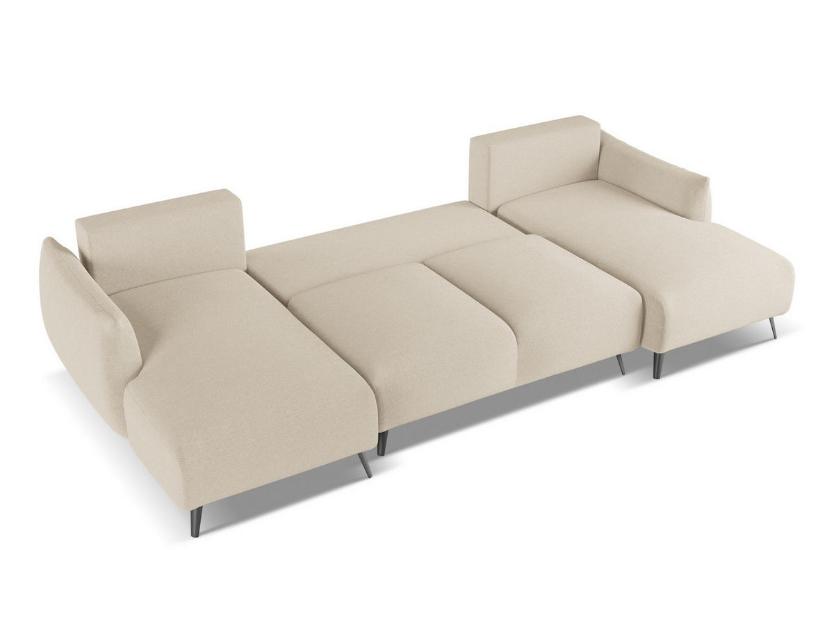 WOHNLANDSCHAFT Chenille Stoff Beige - Beige/Schwarz, Textil/Metall (317/86/162cm) - Makamii