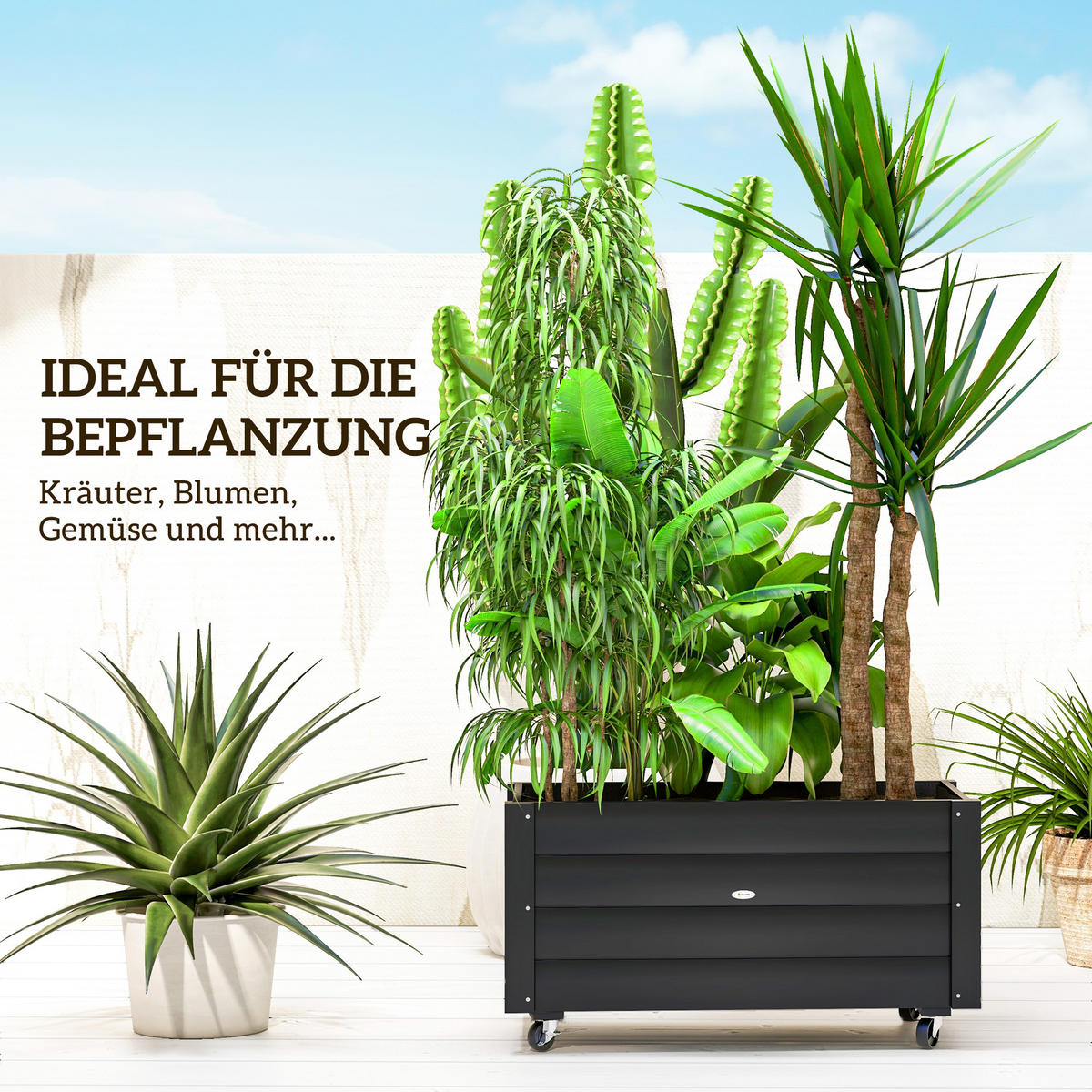 BLUMENKASTEN Hochbeet mit Rollen, für Garten, Terrasse und Balkon, Holz, Schwarz - Schwarz, Holz (48/47/89cm) - Outsunny