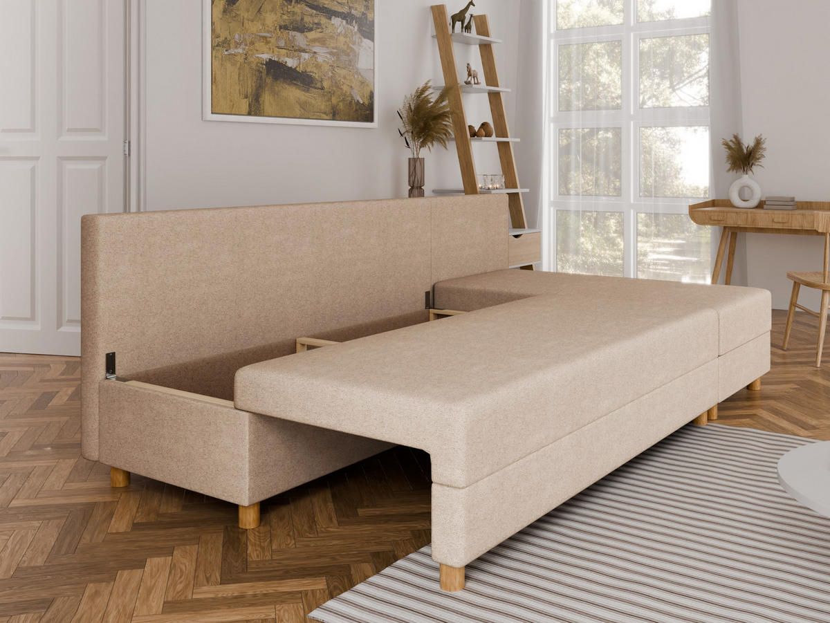 ECKSOFA Lellice L-Form- links oder rechts montierbar, beige - Beige, Holz (214/122cm) - Panda Möbel