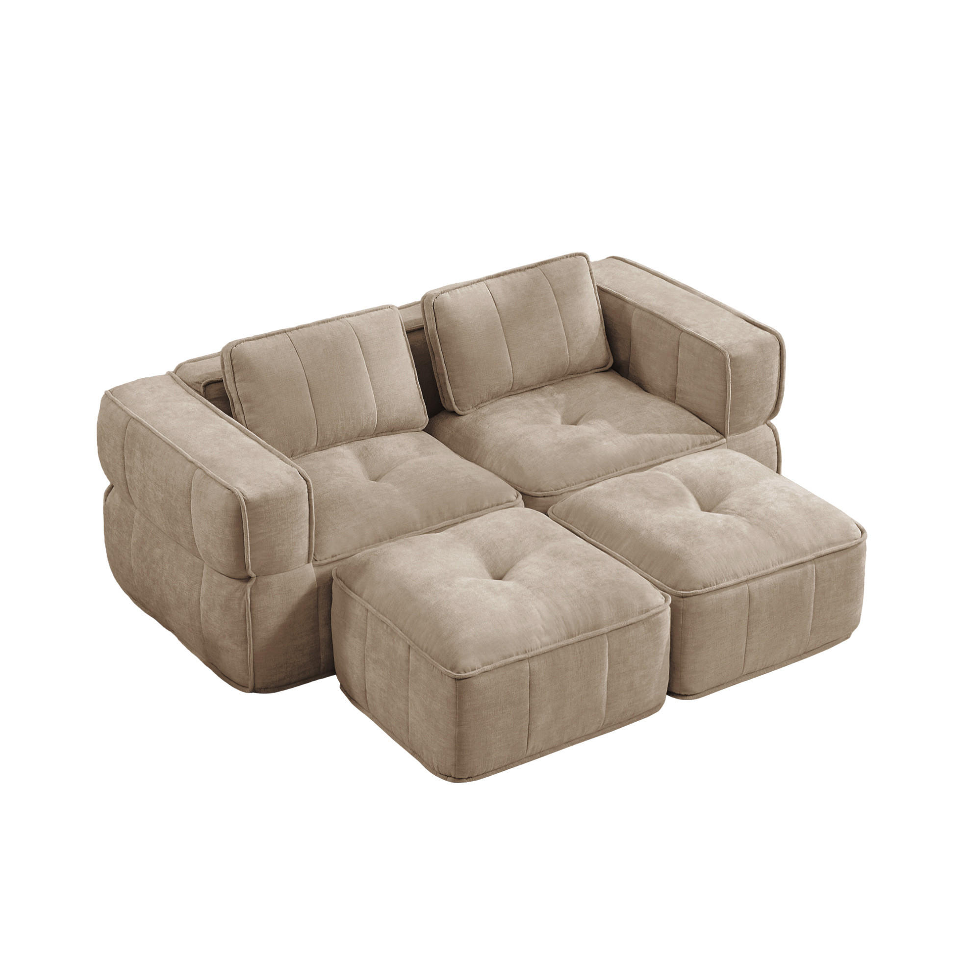 SOFA 198/162/67 cm in Sand mit modularem Design und breiter Sitzfläche - Sandfarben, Kunststoff (162/67/198cm) - Flora Grace