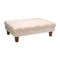 POLSTERHOCKER 90/60/30 cm Knopfheftung Holzbeine Flanell Beige - Beige/Walnussfarben, Holz/Textil (90/30/60cm) - Livingandhome