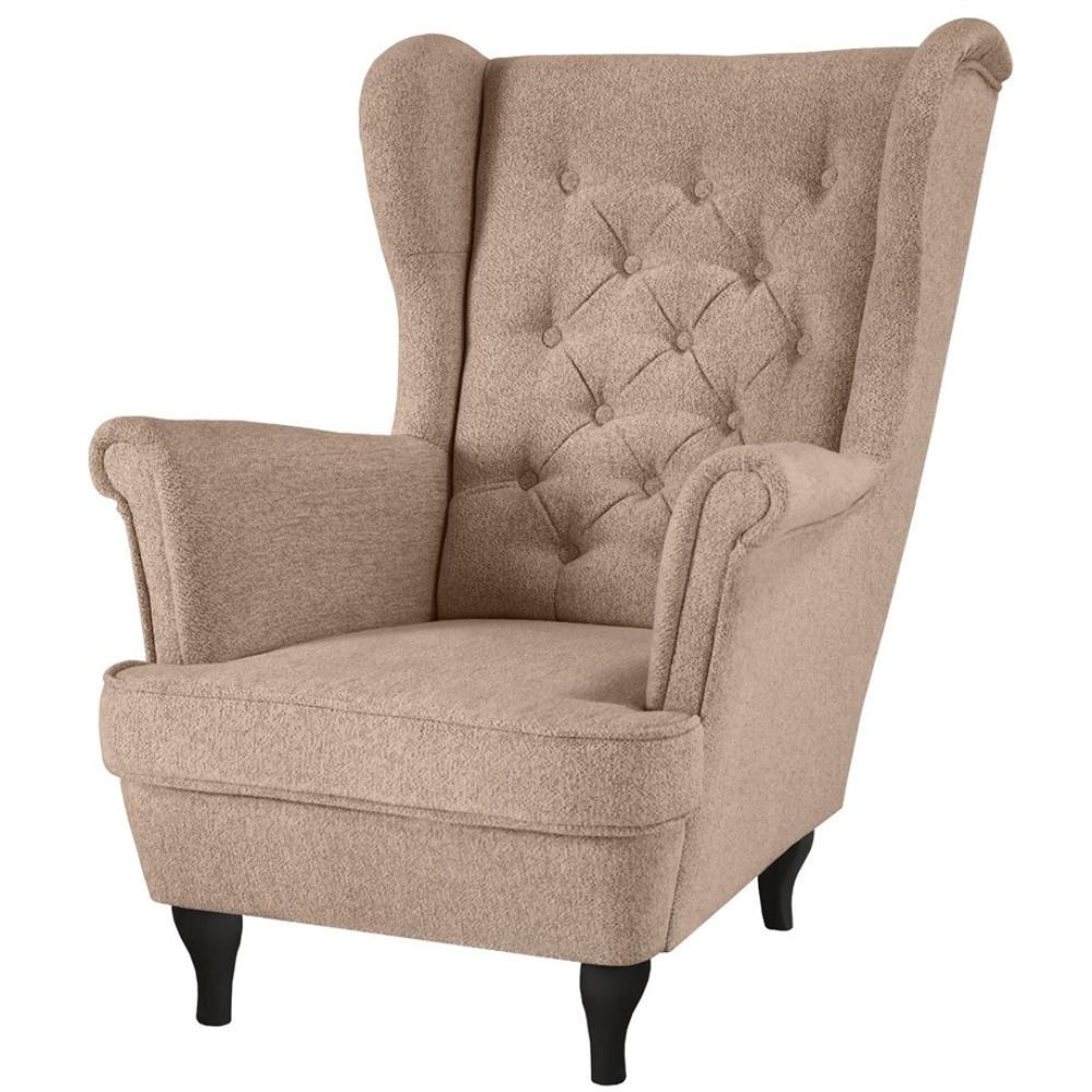 CHESTERFIELD-SESSEL Falco hellbraun mit Wenge Holzbeinen - Hellbraun, Holz/Textil (82/102/92cm) - Beautysofa