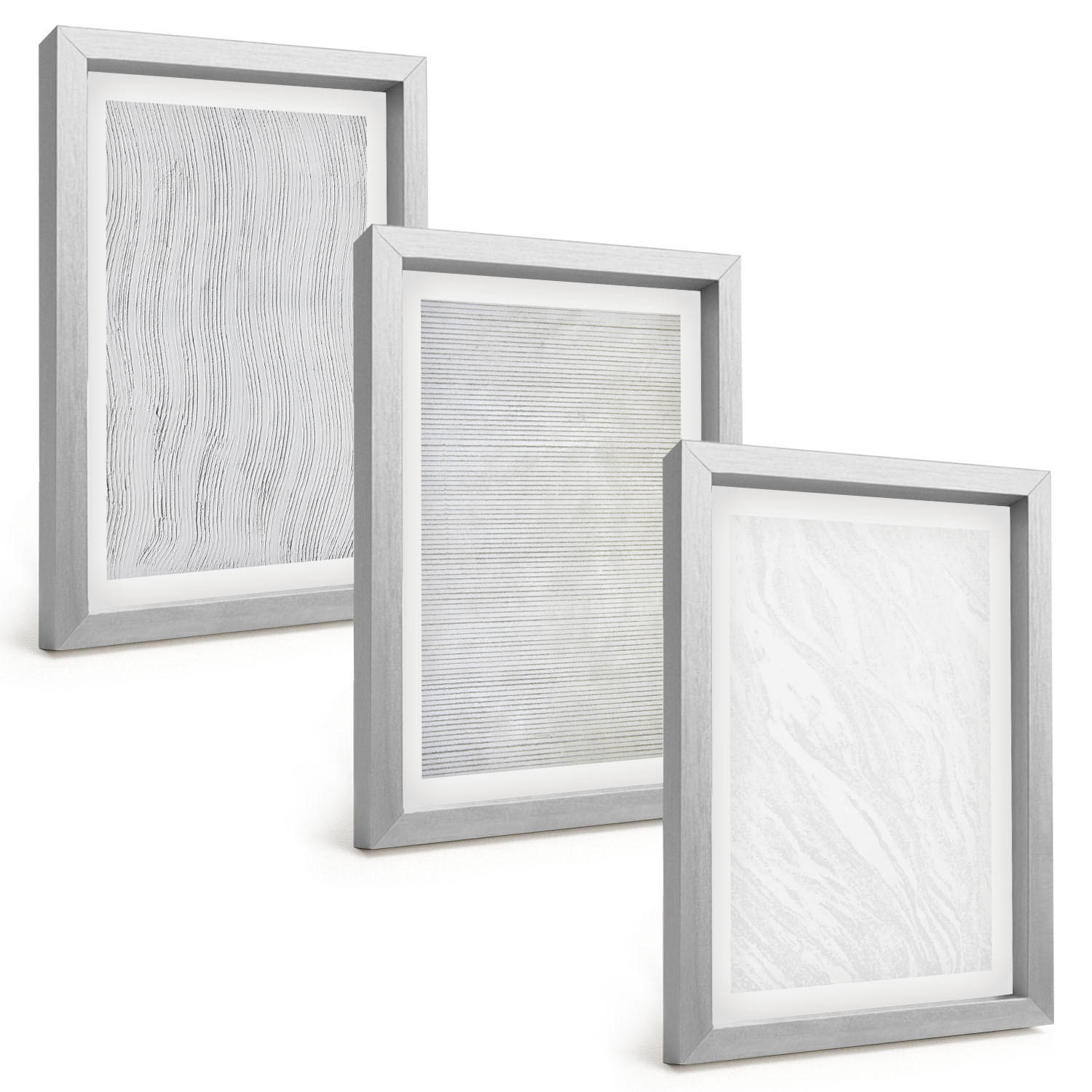 BILDER SET 3er Set - 20x30 cm Silberner Rahmen - Helle Sandmusterstrukturen - Silberfarben, Kunststoff (20/30cm) - TULUP