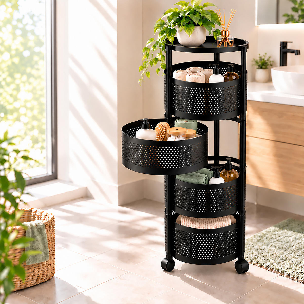 VOZÍK Černý 4 police výsuvné koše - černá, kov/plast (32/75/32cm) - Relaxdays